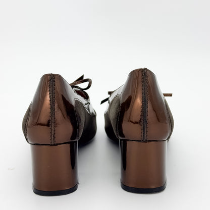 Lanvin Bronze and Brown Suede Block Heel Pumps -  Size 37.5