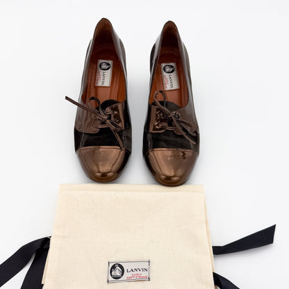 Lanvin Bronze and Brown Suede Block Heel Pumps -  Size 37.5