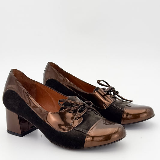 Lanvin Bronze and Brown Suede Block Heel Pumps -  Size 37.5