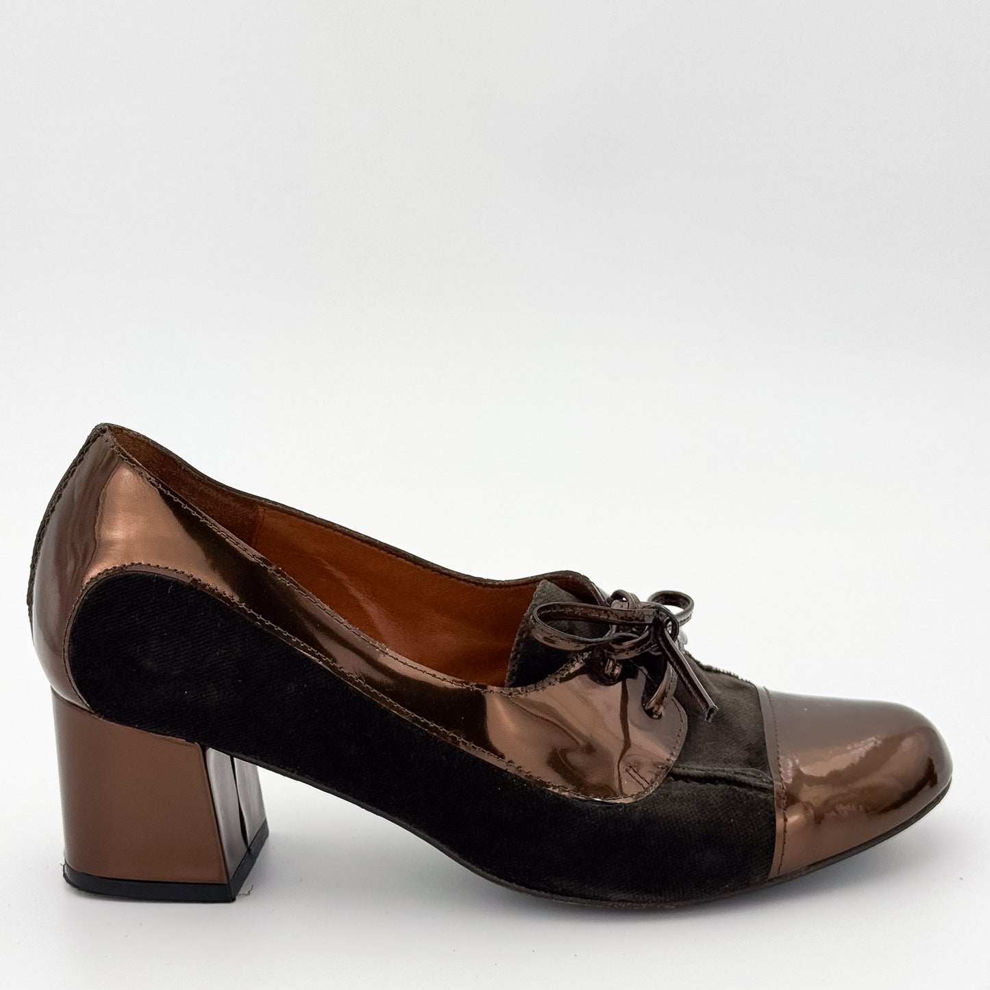 Lanvin Bronze and Brown Suede Block Heel Pumps -  Size 37.5