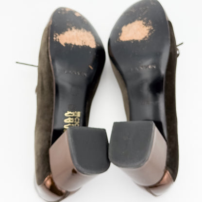 Lanvin Bronze and Brown Suede Block Heel Pumps -  Size 37.5