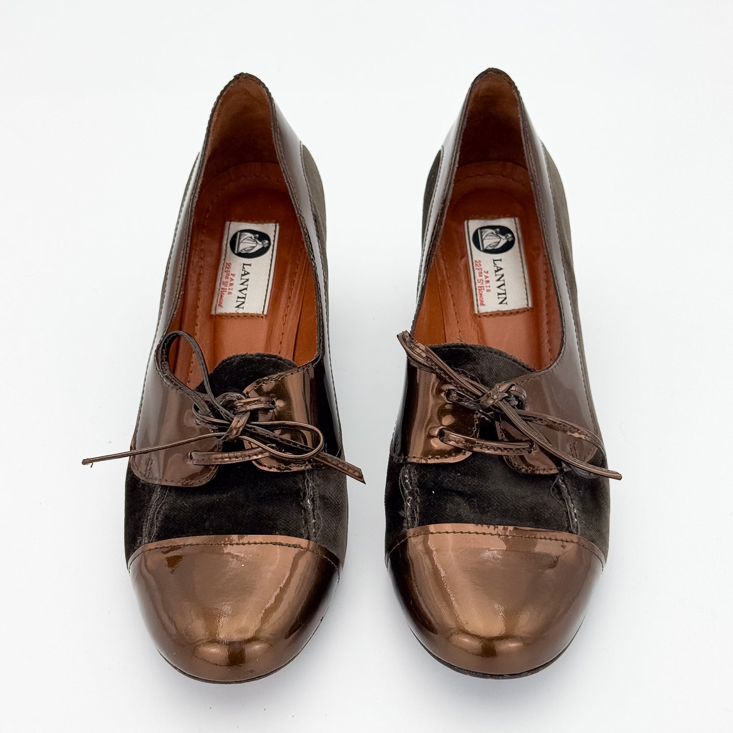 Lanvin Bronze and Brown Suede Block Heel Pumps -  Size 37.5