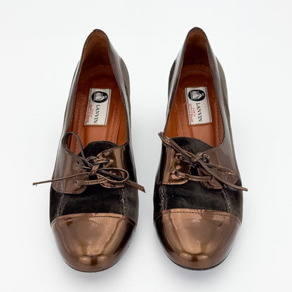 Lanvin Bronze and Brown Suede Block Heel Pumps -  Size 37.5