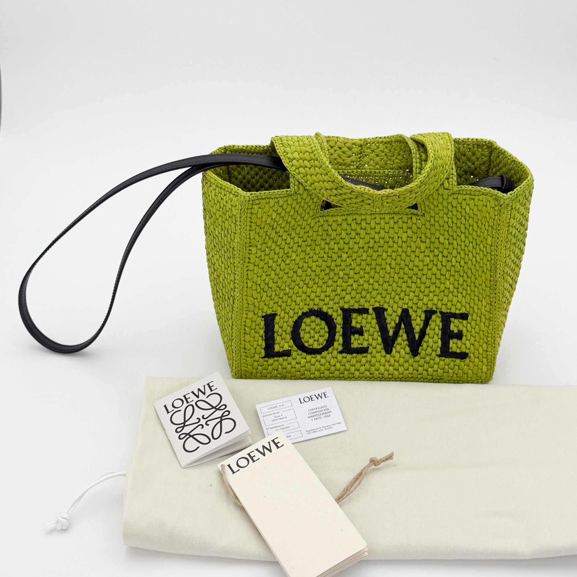 Loewe Font Tote front view with authenticity cards