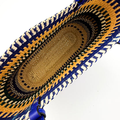 Loewe x Paula's Ibiza Square Basket Bag in striped raffia with cobalt blue leather handles — interior view