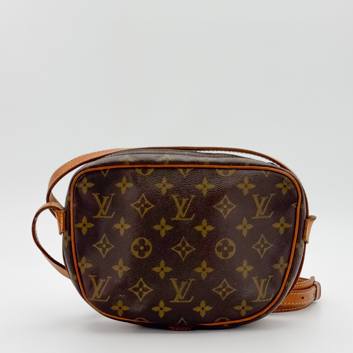 Vintage Louis Vuitton Jeune Fille PM monogram crossbody bag honey vachetta leather back view