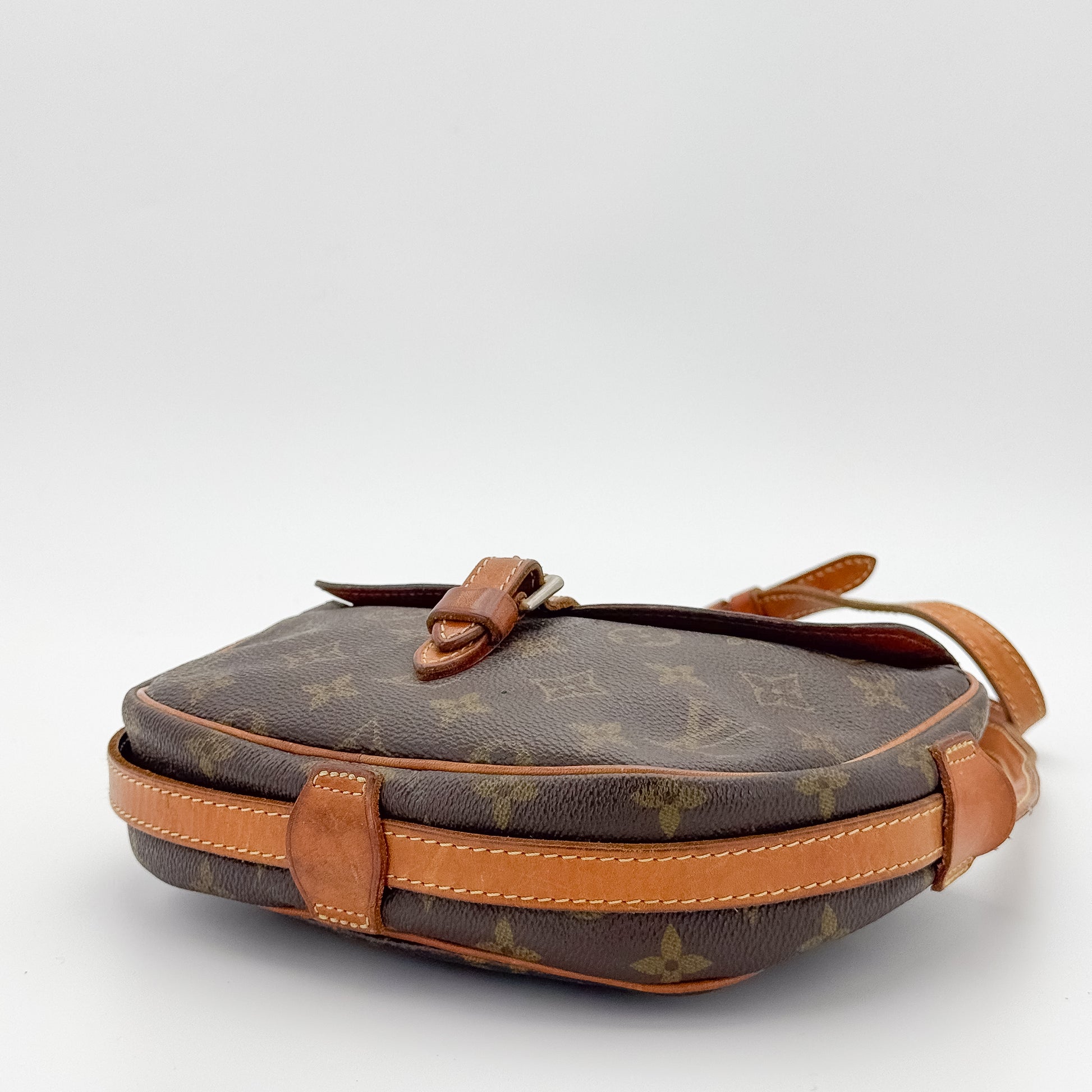 Vintage Louis Vuitton Jeune Fille PM monogram crossbody bag honey vachetta leather back view