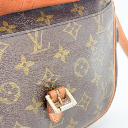Vintage Louis Vuitton Jeune Fille PM monogram bag front flap open buckle detail view