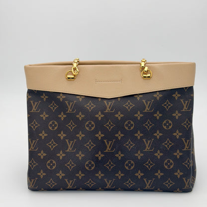 Louis Vuitton Pallas Shopper monogram canvas tote back view with Dune leather trim