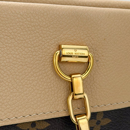 Used Louis Vuitton Pallas Shopper gold hardware close up on Dune leather trim