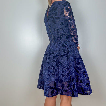 Maje Navy Velvet Floral Lace Dress - Size 8