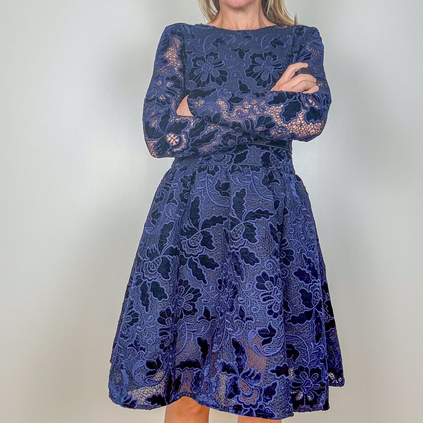 Maje Navy Velvet Floral Lace Dress - Size 8