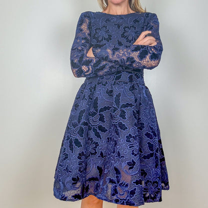 Maje Navy Velvet Floral Lace Dress - Size 8