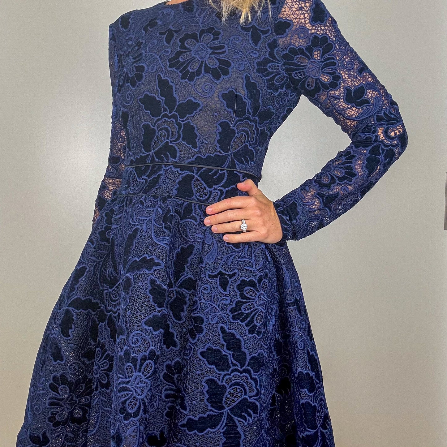 Maje Navy Velvet Floral Lace Dress - Size 8
