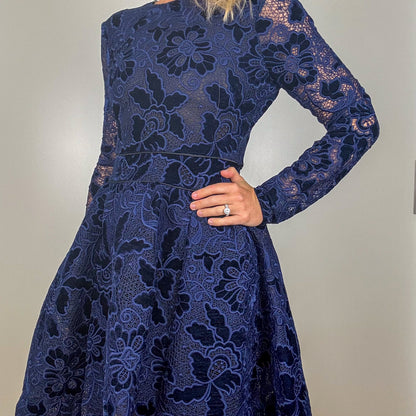 Maje Navy Velvet Floral Lace Dress - Size 8