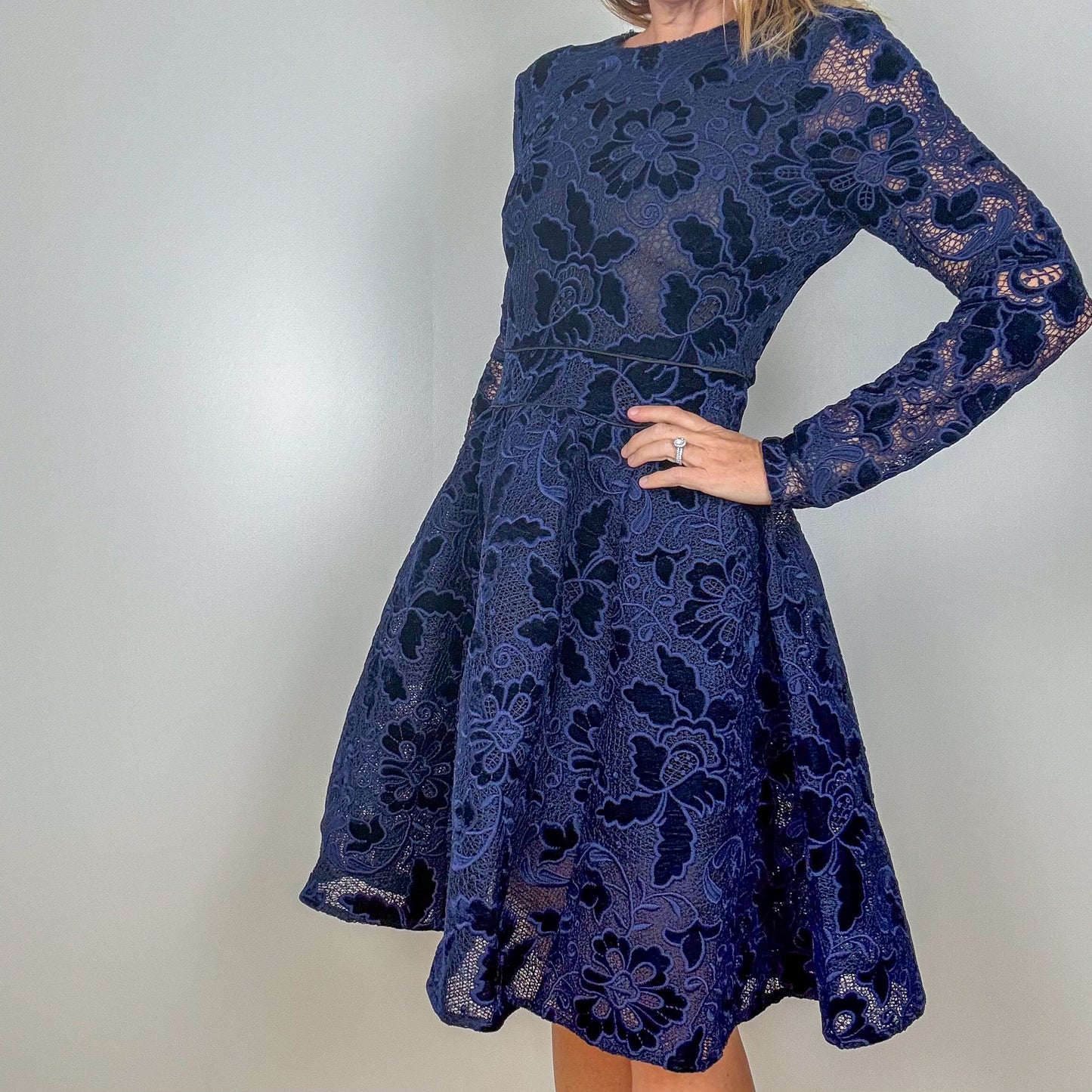 Maje Navy Velvet Floral Lace Dress - Size 8