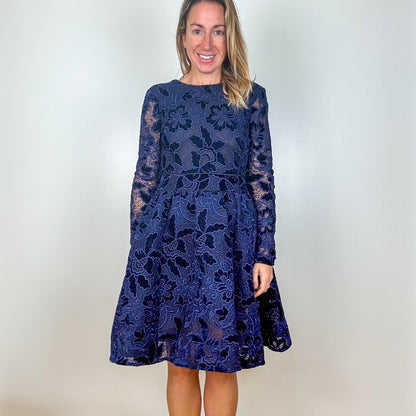 Maje Navy Velvet Floral Lace Dress - Size 8