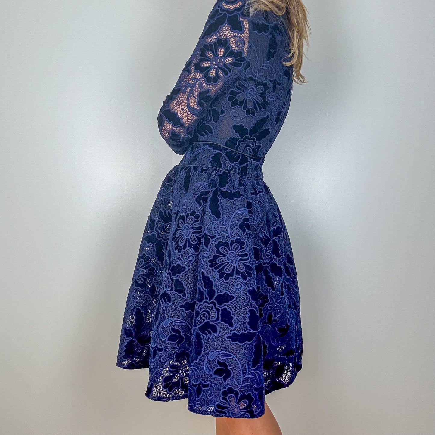 Maje Navy Velvet Floral Lace Dress - Size 8