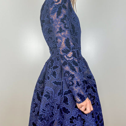 Maje Navy Velvet Floral Lace Dress - Size 8
