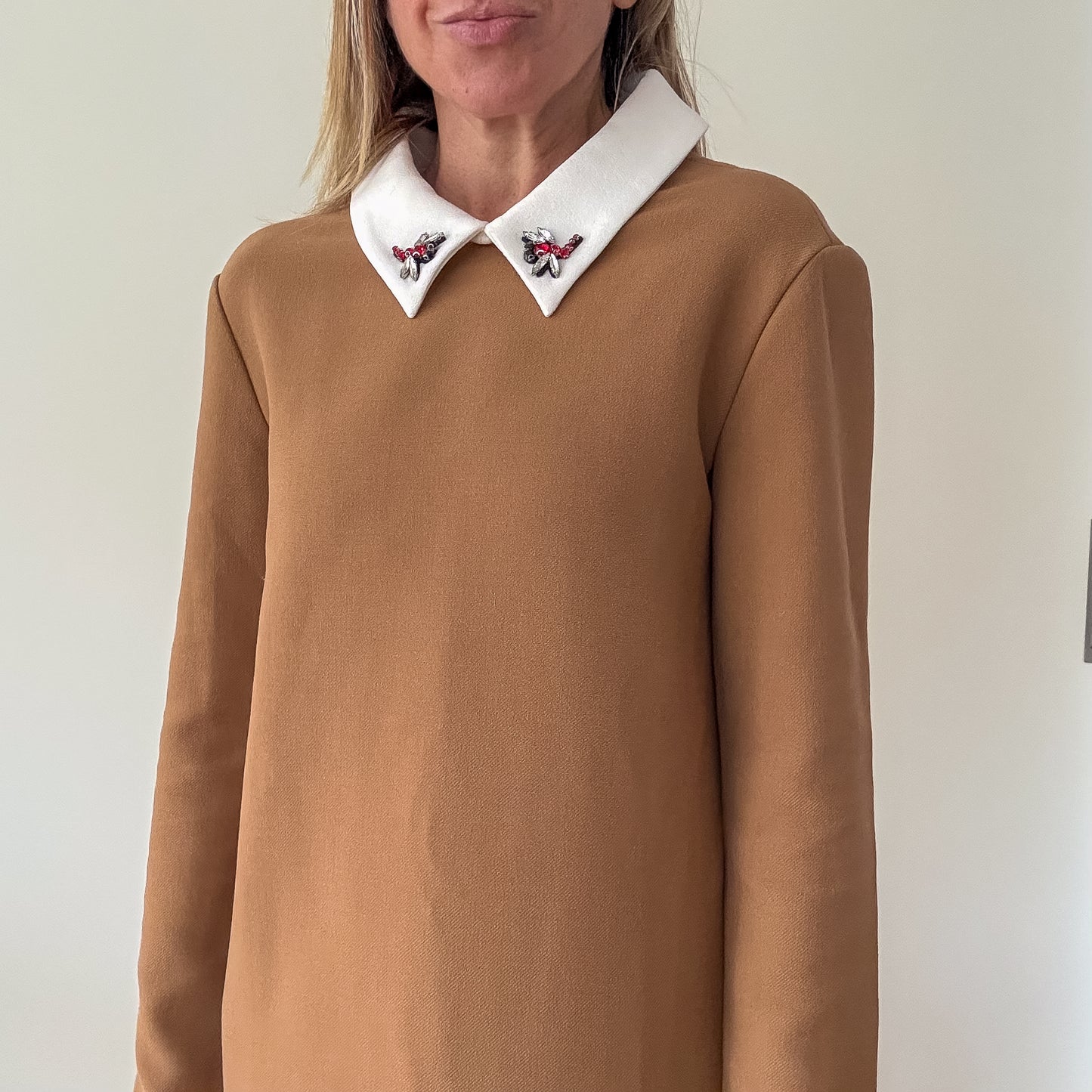 Maje Ragone Dress with Embellished Collar - Size UK 8