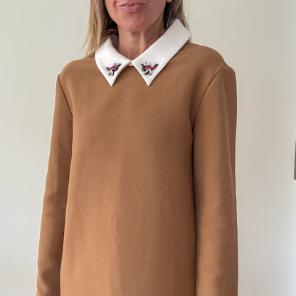 Maje Ragone Dress with Embellished Collar - Size UK 8