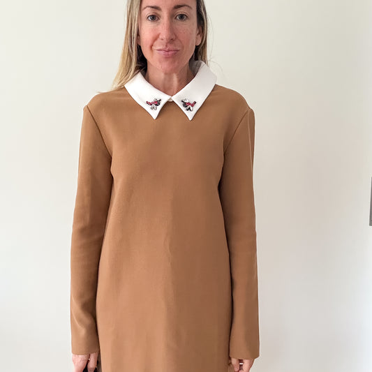 Maje Ragone Dress with Embellished Collar - Size UK 8