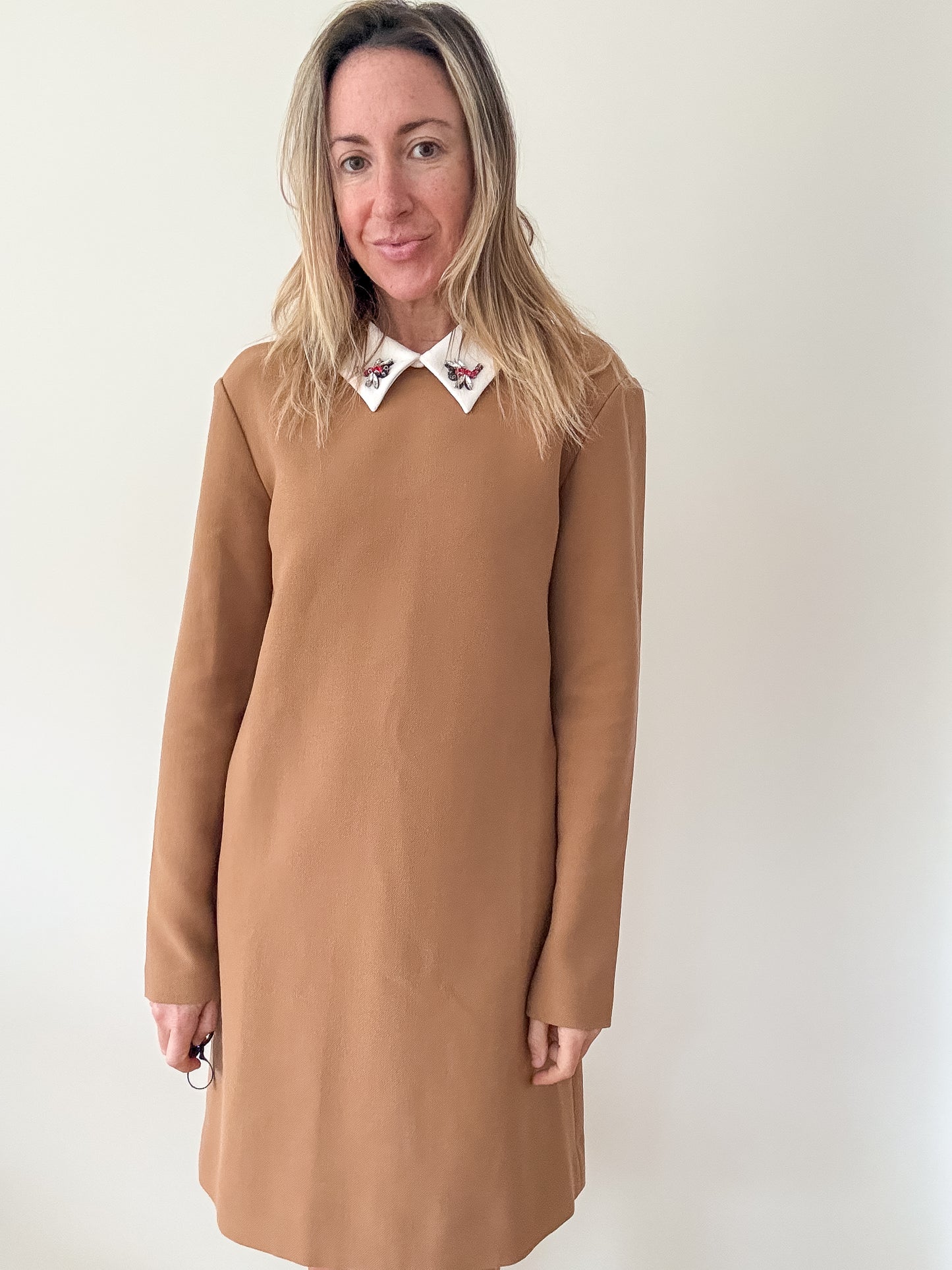 Maje Ragone Dress with Embellished Collar - Size UK 8