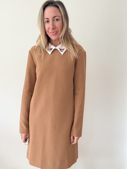 Maje Ragone Dress with Embellished Collar - Size UK 8