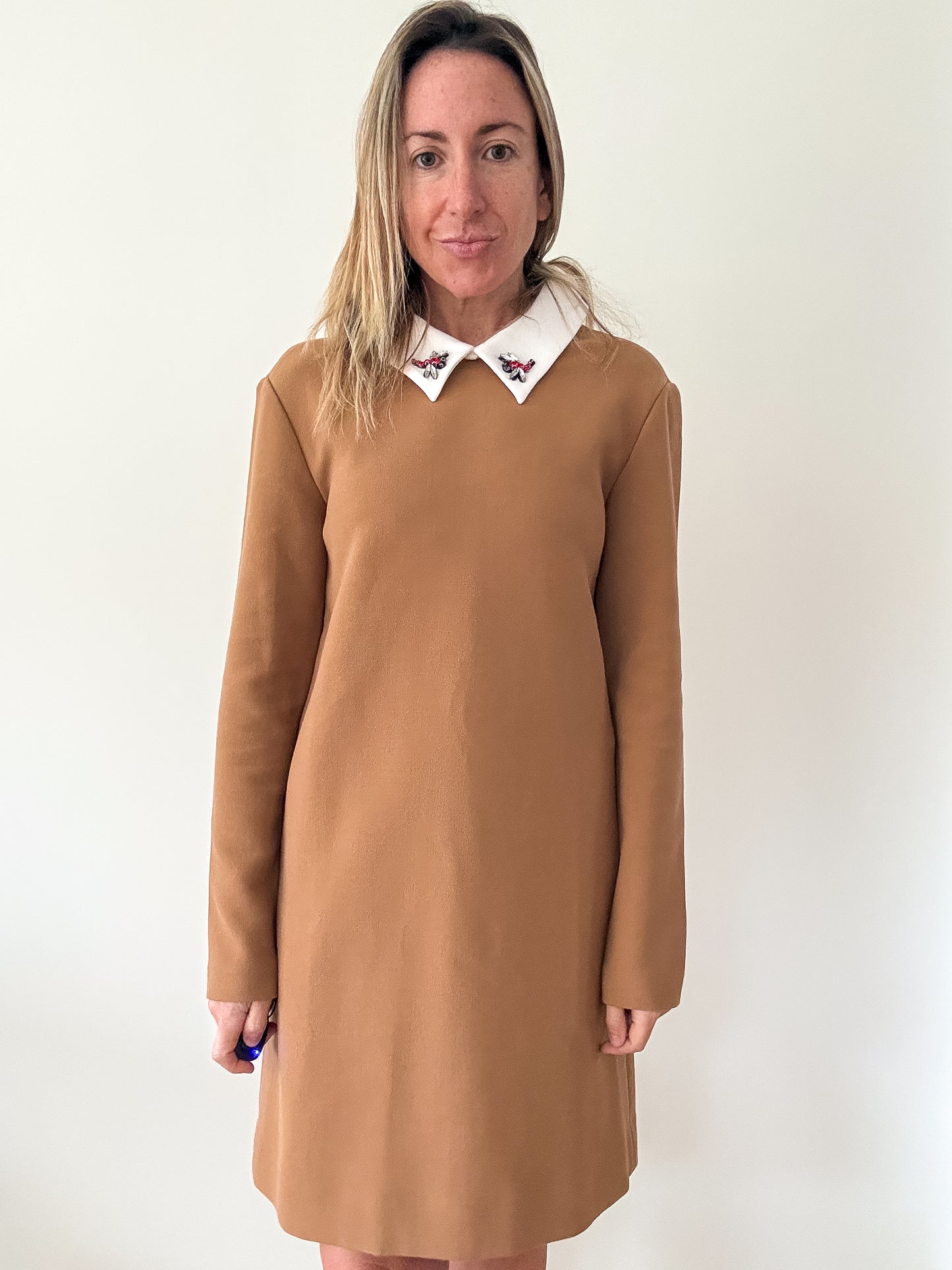 Maje Ragone Dress with Embellished Collar - Size UK 8