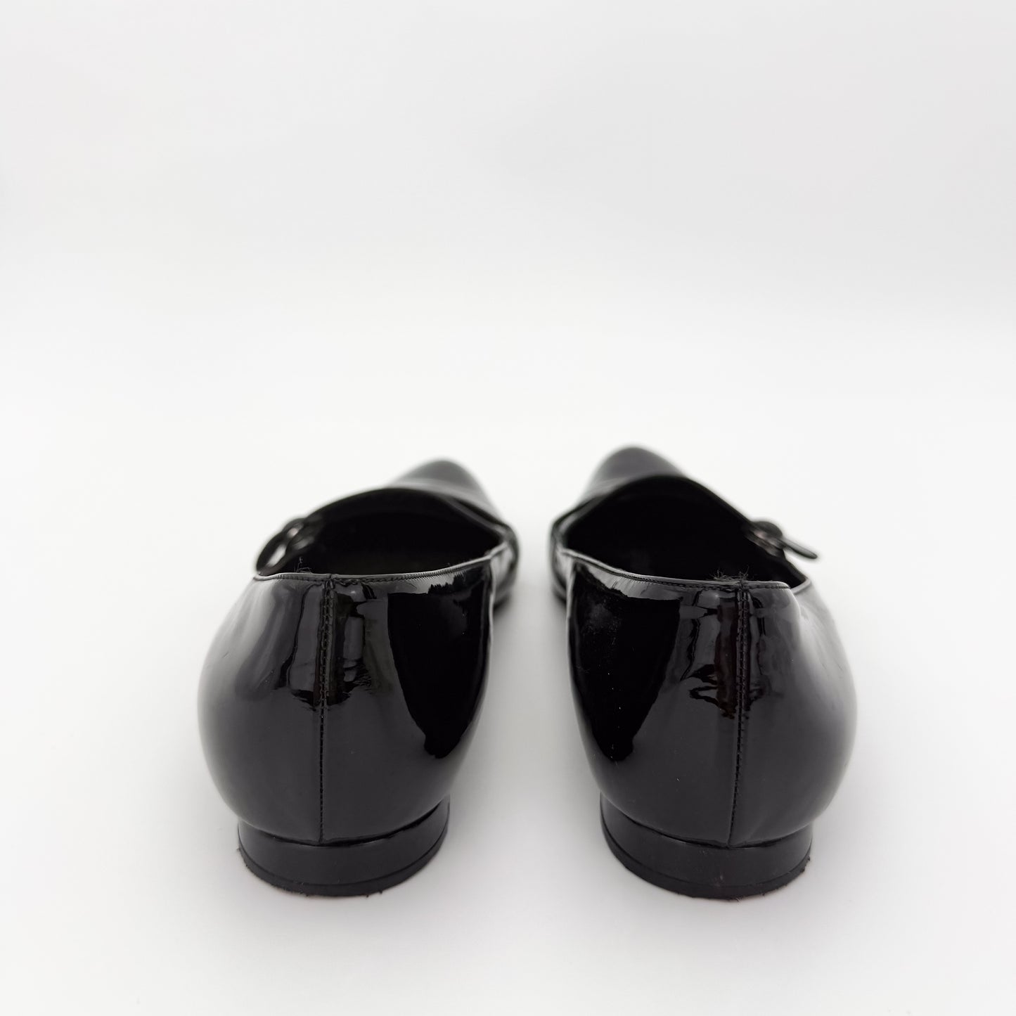 Manolo Blahnik Campari Black Patent Mary Jane Flats - Size 37