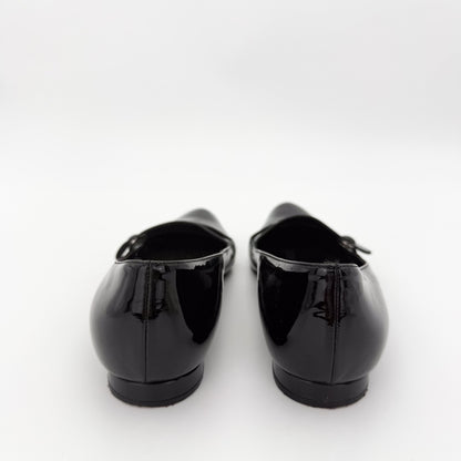 Manolo Blahnik Campari Black Patent Mary Jane Flats - Size 37