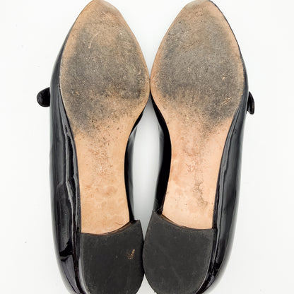 Manolo Blahnik Campari Black Patent Mary Jane Flats - Size 37