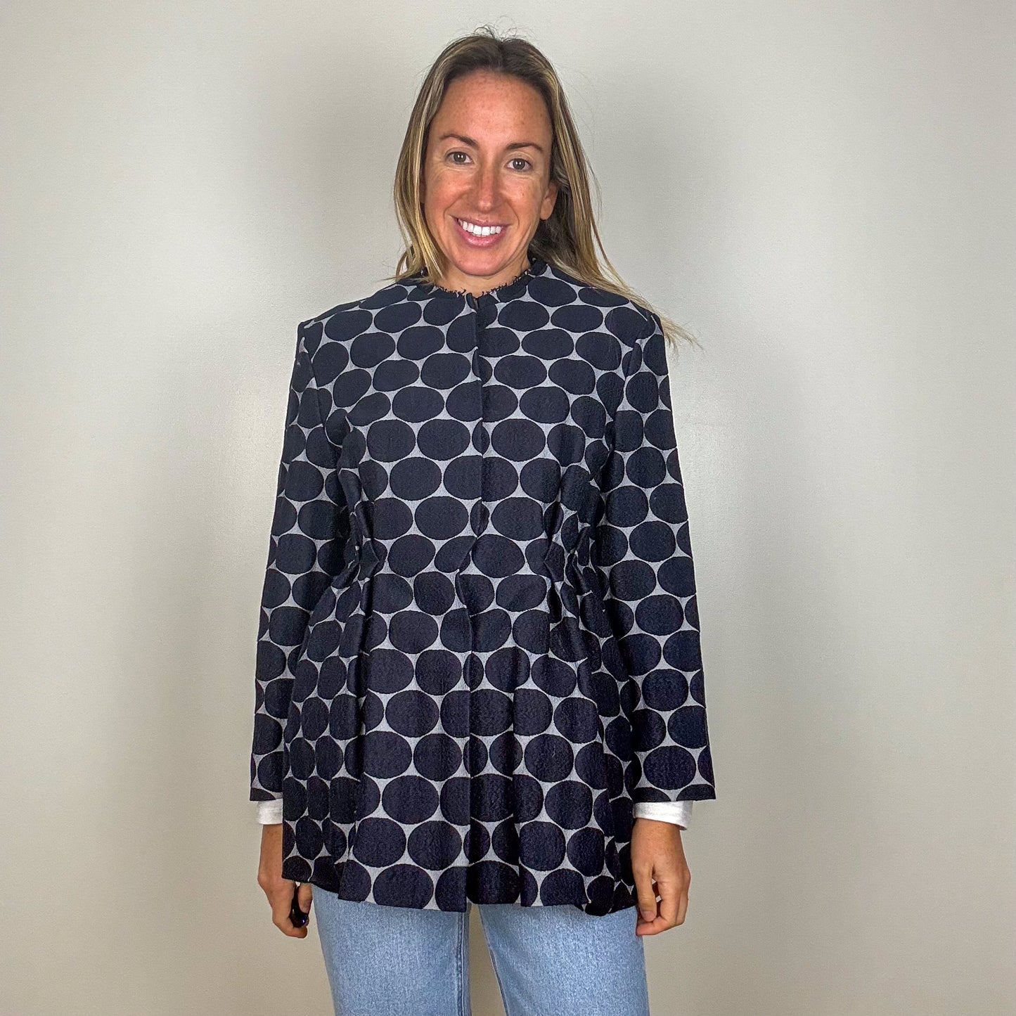 Marni Navy Polka Dot Jacquard Jacket - Size 38