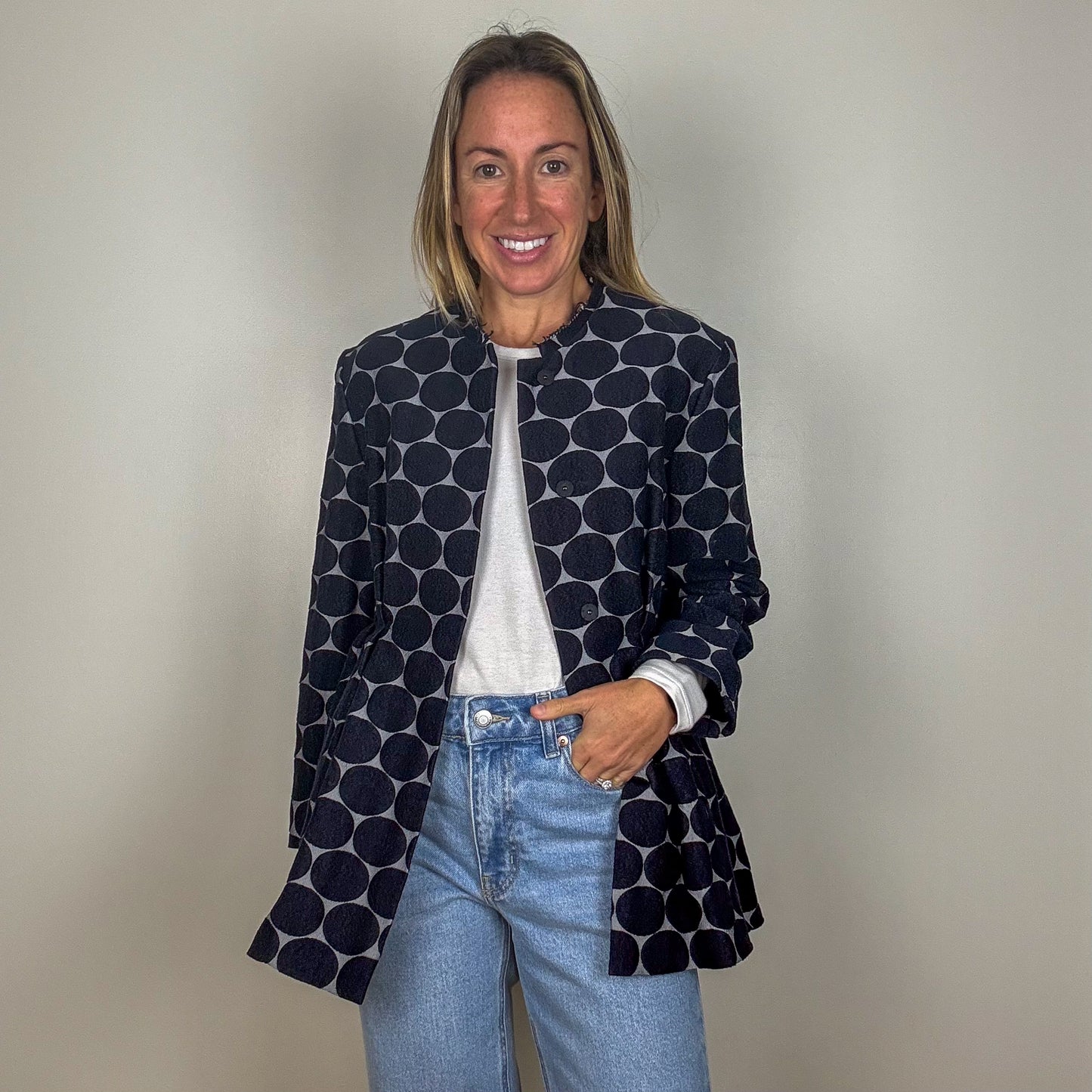Marni Navy Polka Dot Jacquard Jacket - Size 38