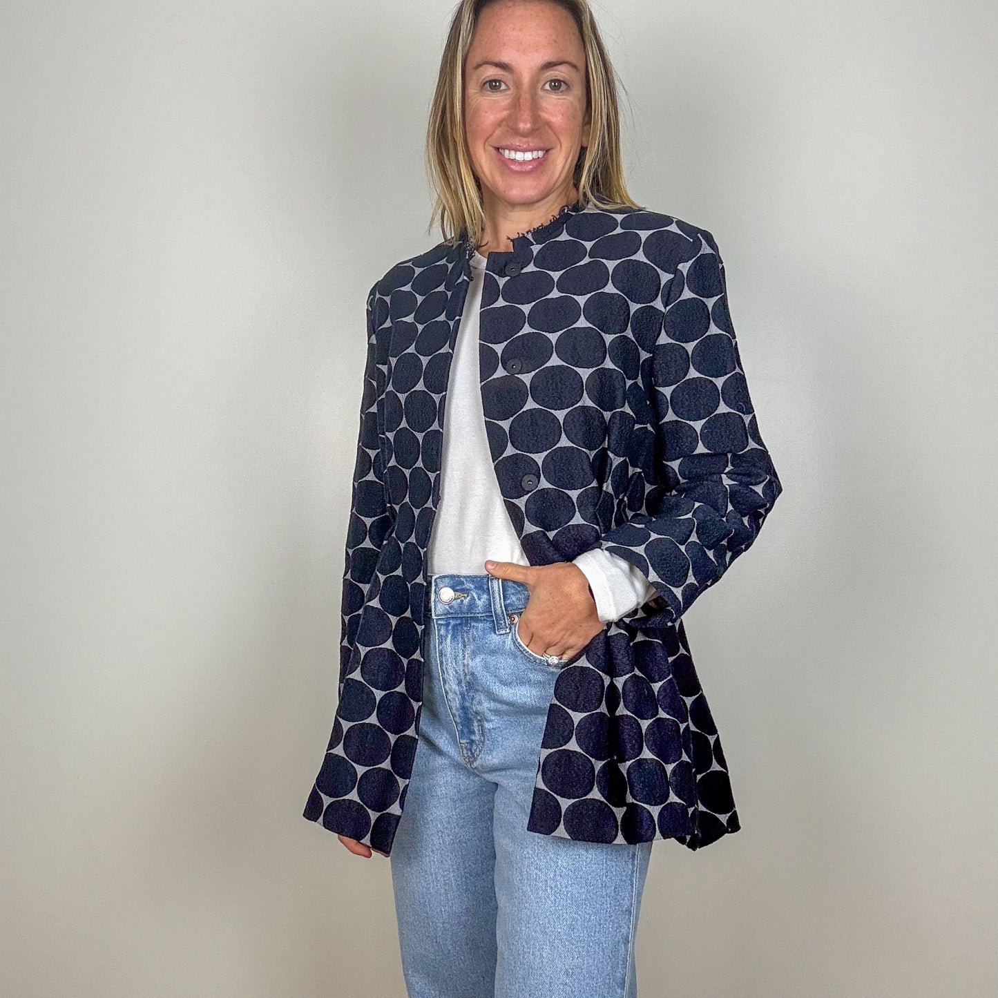 Marni Navy Polka Dot Jacquard Jacket - Size 38