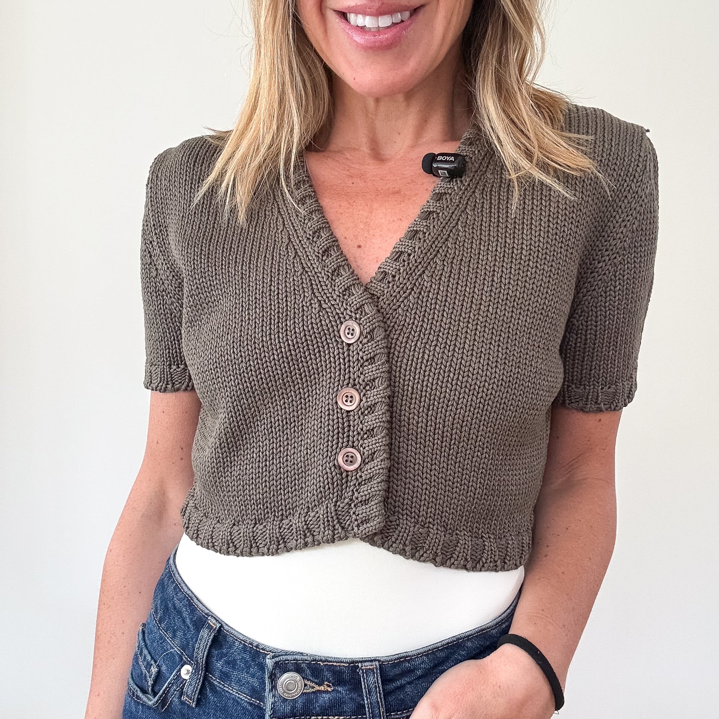 Max Mara Khaki Cropped Knit Cardigan - Size M