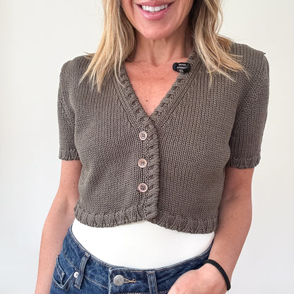 Max Mara Khaki Cropped Knit Cardigan - Size M