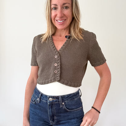 Max Mara Khaki Cropped Knit Cardigan - Size M