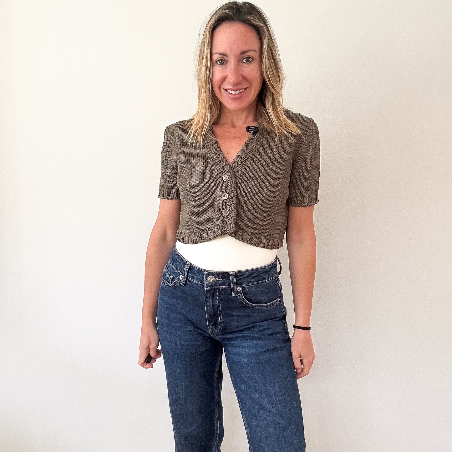 Max Mara Khaki Cropped Knit Cardigan - Size M
