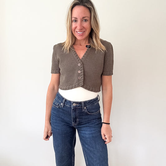 Max Mara Khaki Cropped Knit Cardigan - Size M