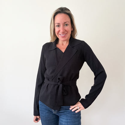 Max Mara Black Lightweight Knit Wrap Cardigan Jacket - Size M