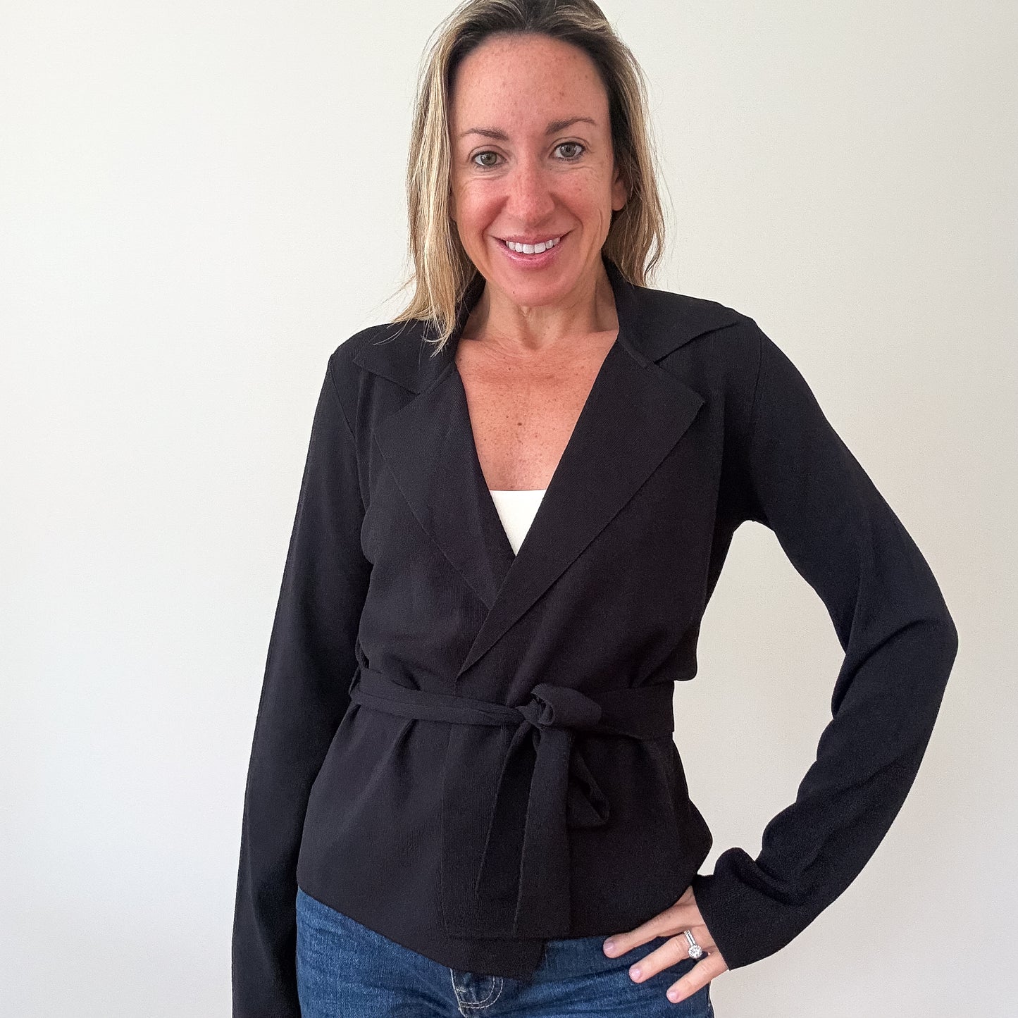 Max Mara Black Lightweight Knit Wrap Cardigan Jacket - Size M