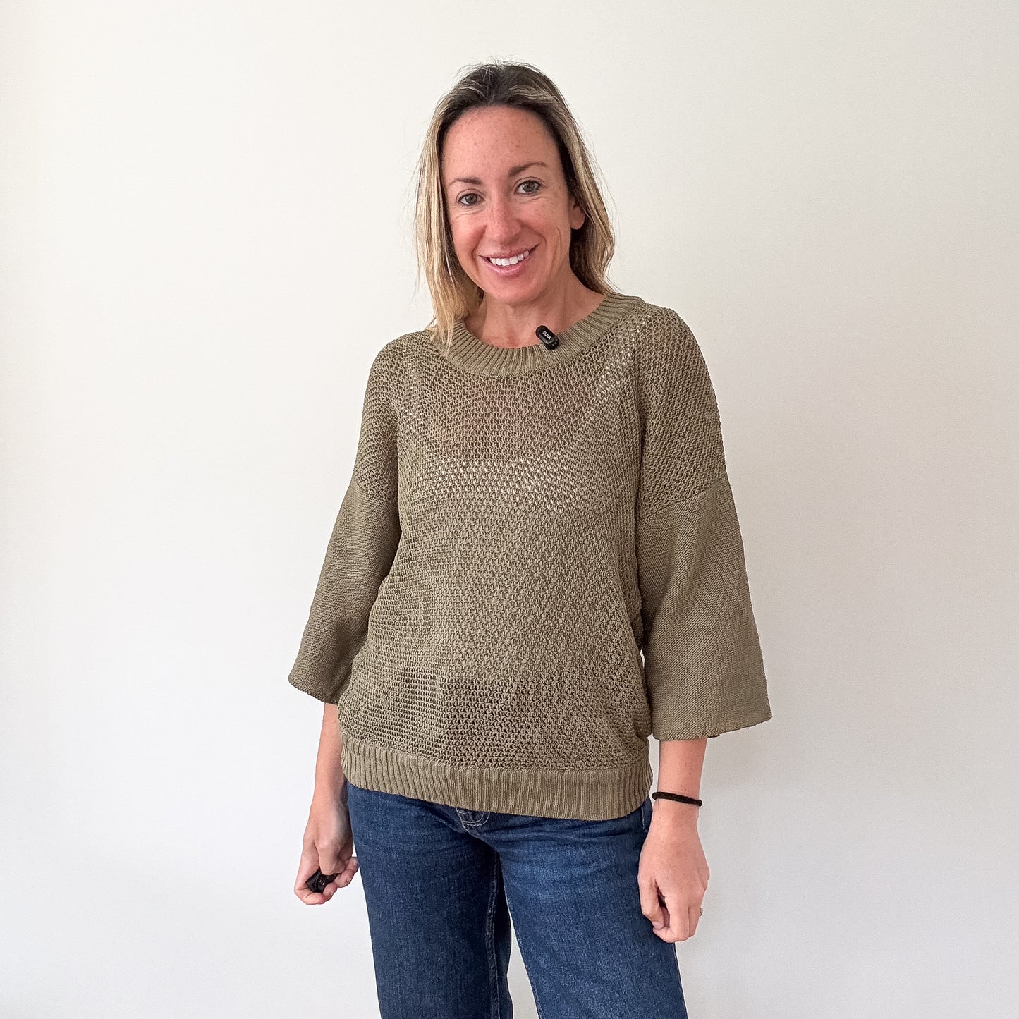 Max Mara Khaki Open Stitch Cotton Knit Sweater - Size S