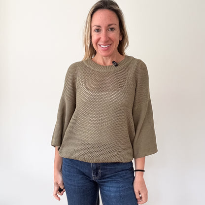 Max Mara Khaki Open Stitch Cotton Knit Sweater - Size S
