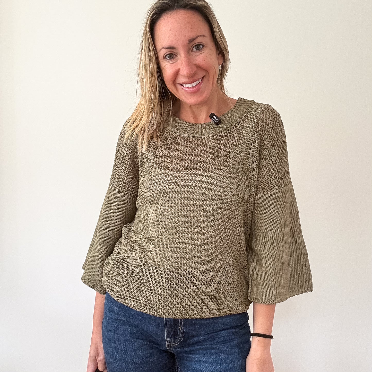 Max Mara Khaki Open Stitch Cotton Knit Sweater - Size S