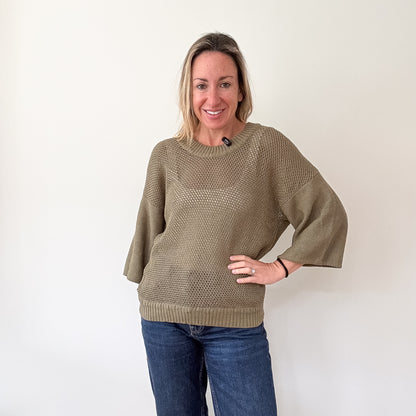 Max Mara Khaki Open Stitch Cotton Knit Sweater - Size S