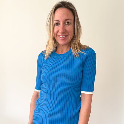 ME+EM Electric Blue Ribbed Knit Short Sleeve Top - Size S