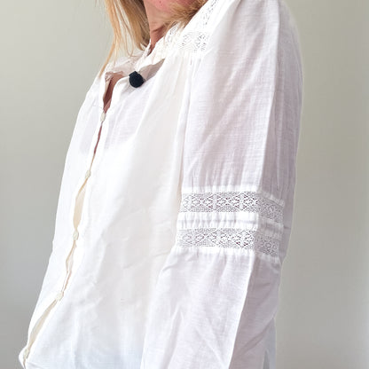 ME+EM White Lace Detail Cotton Blouse - Size 6