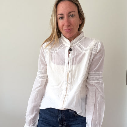 ME+EM White Lace Detail Cotton Blouse - Size 6