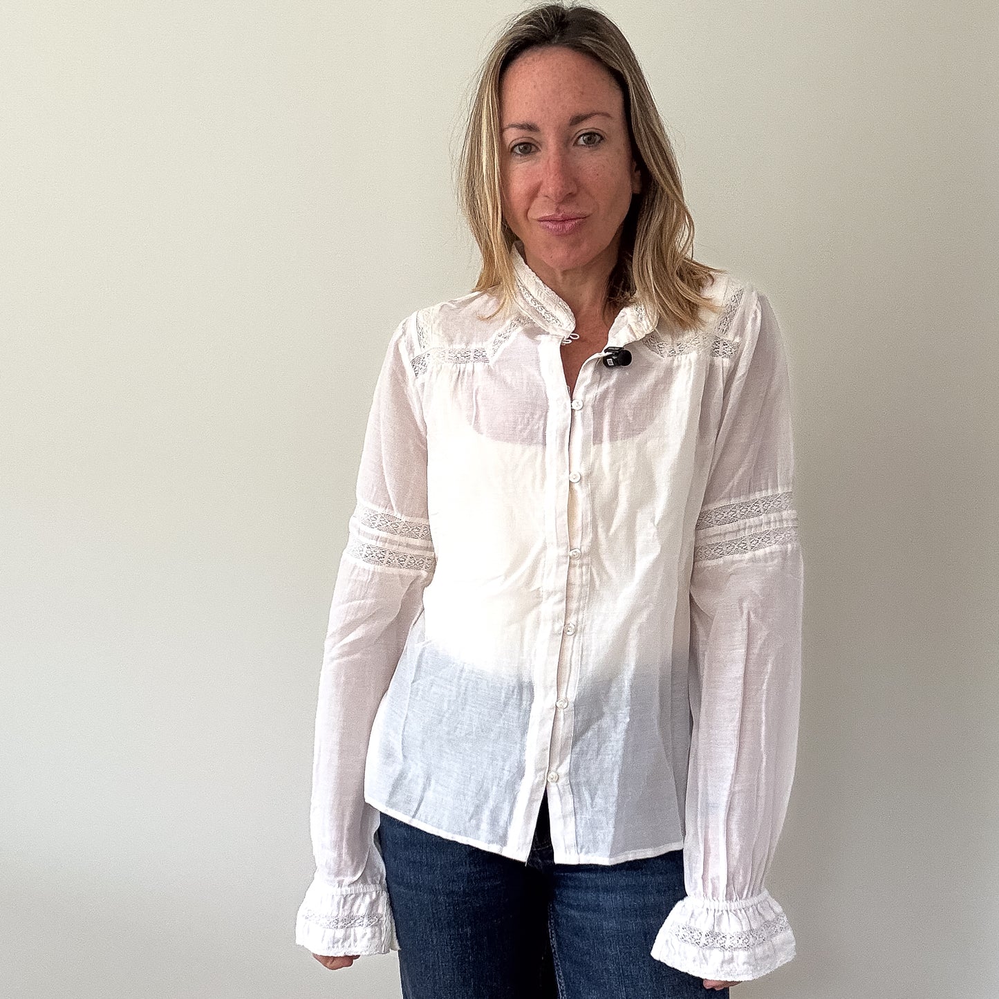 ME+EM White Lace Detail Cotton Blouse - Size 6